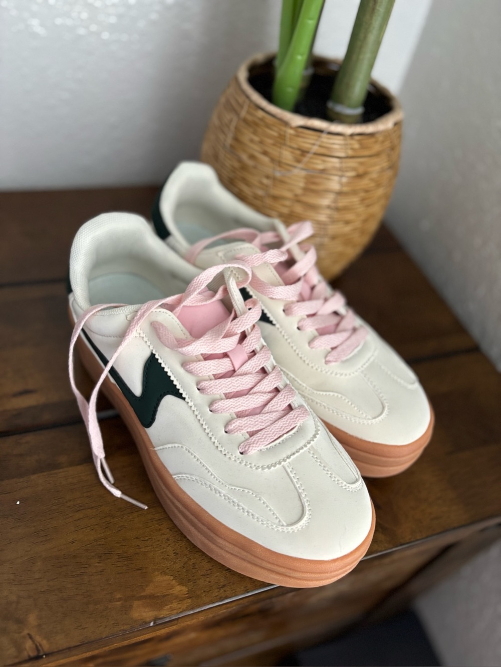 Women's Cream and Pink Platform Sneakers